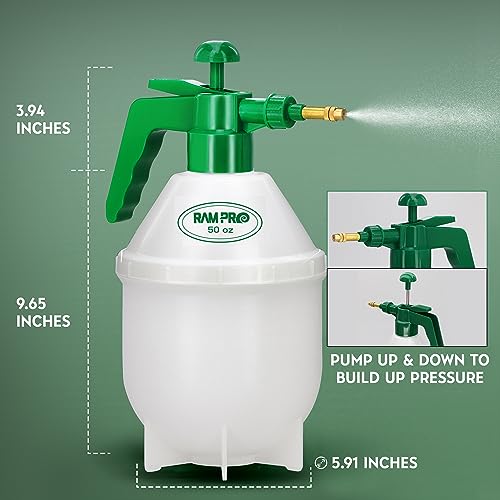 RamPro Garden Sprayer, 0.4 Gallon Pump Sprayer, 1.5L Weed Sprayer, 50 Oz Water Sprayer Pump Spray Bottle for Lawn Sprayer, Plant Mister, Safety Valve & Adjustable Brass Nozzle Pressure Hand Sprayer - size: 50oz
