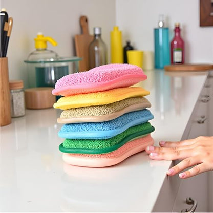 Multipurpose Kitchen Scrub Sponges, Heavy Duty Cleaning Non-Scratch Scrub Sponge, Reusable Microfiber Sponge for Household Cleaning, Six Color Packaging (6pcs)