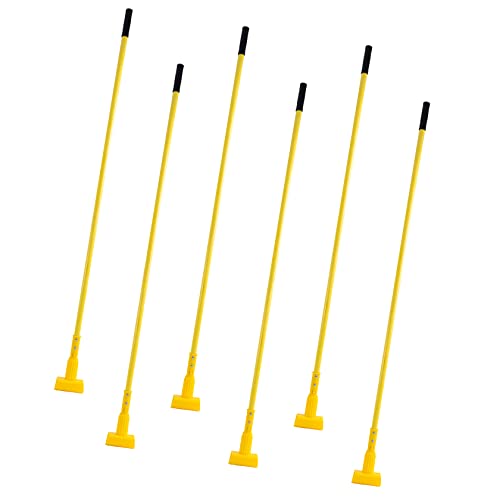Matthew Cleaning Commercial Quick-Change Fiberglass Mop Handle for Floor Cleaning Heavy Duty Mop Stick Replacement 58inch Jaw Clamp-Style Wet Mop Gripper Holder Handle 6 Packs - color: Small Jaw Clamp -Yellow