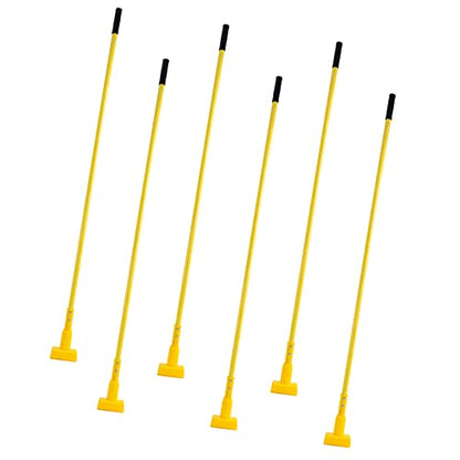 Matthew Cleaning Commercial Quick-Change Fiberglass Mop Handle for Floor Cleaning Heavy Duty Mop Stick Replacement 58inch Jaw Clamp-Style Wet Mop Gripper Holder Handle 6 Packs - color: Small Jaw Clamp -Yellow