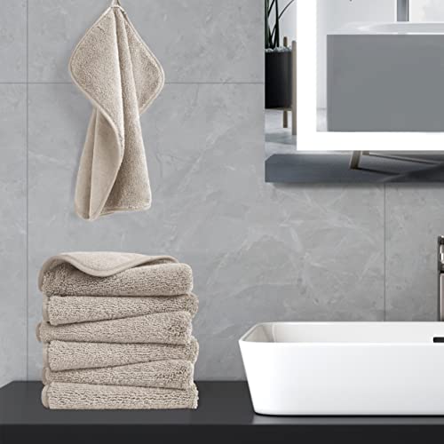 POLYTE Premium Lint Free Microfiber Washcloth Face Towel, 13 x 13 in, Set of 6 (Beige) - color: Beige