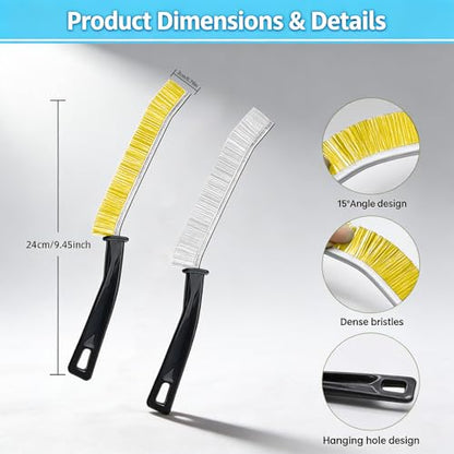 2 Pack Hard Bristle Crevice Cleaning Brush Set, Narrow Spaces Deep Reach Gap Scrub Tool with Long Handle for Household Use Kitchen Bathroom Sink Track, Mixing Colors - color: White + Yellow