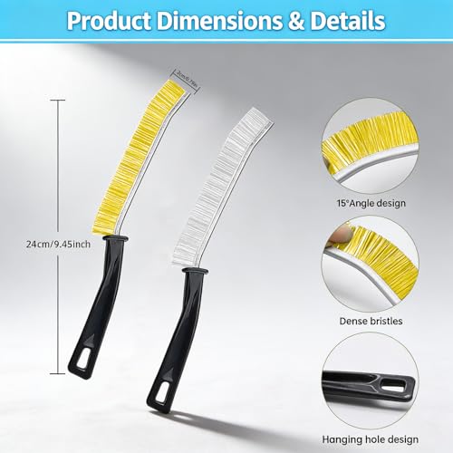 2 Pack Hard Bristle Crevice Cleaning Brush Set, Narrow Spaces Deep Reach Gap Scrub Tool with Long Handle for Household Use Kitchen Bathroom Sink Track, Mixing Colors - color: White + Yellow