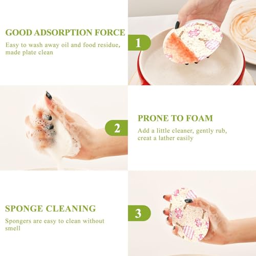 Pink Striped Pickleball Dish Scrub Sponges Kitchen Non Scratch Reusable Compressed Cellulose Sponge Hanging for Household Cleaning Washing Dishes Pots and Pans 3 Pack - color: Pattern5