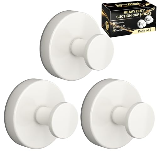 Suction Cup Hooks, Shower Hooks No Drill, Heavy Duty Wall Hooks for Hanging 15lbs, Reusable Waterproof Towel Hooks for Bathrooms Kitchen Glass Door Tile, Stainless Steel Hook Holder 3 Pack - color: 3 White, size: 3 Pack