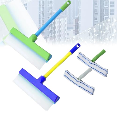 AquaSwipe Window Squeegee, Aqua Swipe Window Cleaner, Recyclable Silicone Window Squeegee Kit with Microfiber Scrubber, Glass Cleaning Tools for Shower Glass Mirror, Car(Blue+Green) - color: Blue+green