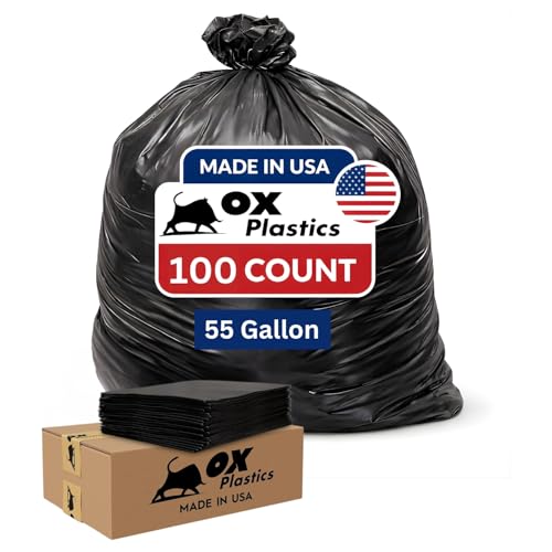 55 Galon Heavy Duty Black Trash Bags - 100 Count Large 36x52 IN Thick Garbage Bags - 3 MIL Multipurpose Trash Can Liners for Contractors, Home Kitchen & Industrial Use (Made in USA) - size: 1 Count (Pack of 100)