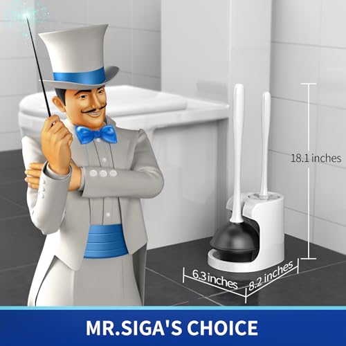 MR.SIGA Toilet Plunger and Bowl Brush Combo for Bathroom Cleaning, White, 2 Sets - color: White