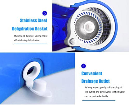 Spin Mop and Bucket System | 360 Spin Mop and Bucket with Wringer Set | Mops for Floor Cleaning | 3 Microfiber Mop Replacement Head Refills | 61" Extended Handle | Wet and Dry Use Floor Mop - color: Blue-1
