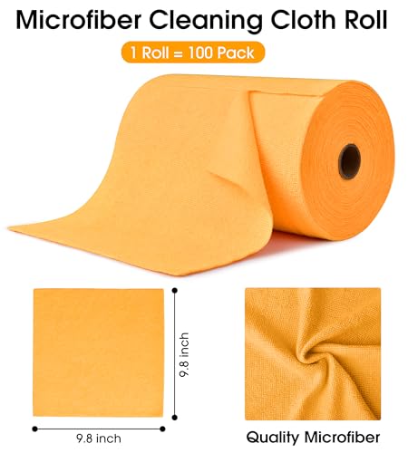 Microfiber Cleaning Cloth Roll–100 Pack, Tear Away Microfiber Towels, Reusable, Washable, Scratch-Free, Kitchen Towels for Car, Home, Kitchen, Glass, Dishes(Tangerine Yellow) - color: Tangerine Yellow