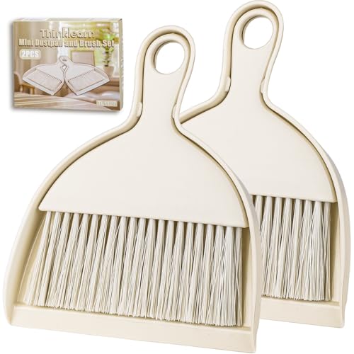 THINKLEARN 2PCS Small Dust Pan and Brush Set, Mini Broom Dustpan Kit | Portable Brush Dustpan Combo Set, Beige Cleaning Supplies - color: Beige