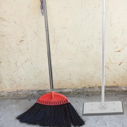 Adjustable Aluminum Alloy Dust Mop with 3-Section Extendable Handle, Gray Flat Mop for Floor and Window Screen Cleaning, Commercial Indoor Dusting Tool