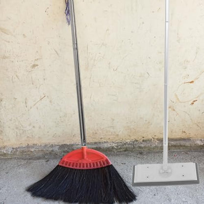 Adjustable Aluminum Alloy Dust Mop with 3-Section Extendable Handle, Gray Flat Mop for Floor and Window Screen Cleaning, Commercial Indoor Dusting Tool