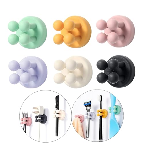 Silicone Toothbrush Holders - 6 Pcs Razor Hooks Adhesive Wall Mounted for Hanging Towel Key Plug Cable, Utility Decoration Hook Stick to Dorm Room Door Function for Kitchen Bathroom Home Office - color: 6 Colors