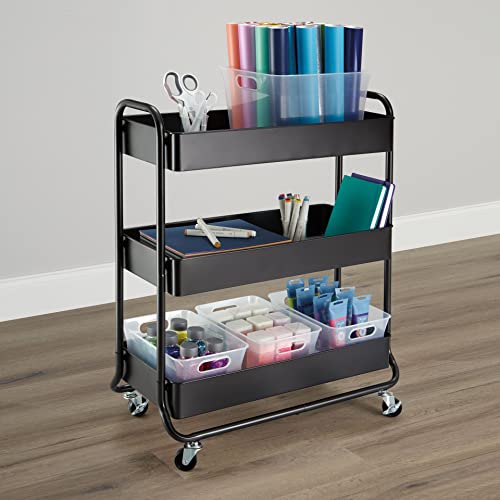 Simply Tidy Hudson Black 3-Tier Metal Rolling Cart - Multi-Functional Storage Cart for Home, Office, and Kitchen - 1 Pack