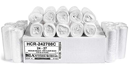 Aluf Plastics High Density Trash Bags, 12 Gallon, 1000 Count, 8 Micron (eq), 24" x 27", Clear, for Bathroom, Office, Industrial, Commercial, Janitorial, Municipal, Recycling - color: Clear, style: 13 Gal, 8 Micron Equiv, 1000 Count