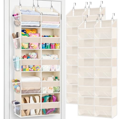 2 Pack Over the Door Organizer 5 Tiers, Extra Large Behind Door Storage of 10 Compartments, 80 lbs Weight Capacity Over Door Organizer, Door Hanging Organizer for Closet, Diaper Organizer, Beige - color: 2Pack Beige