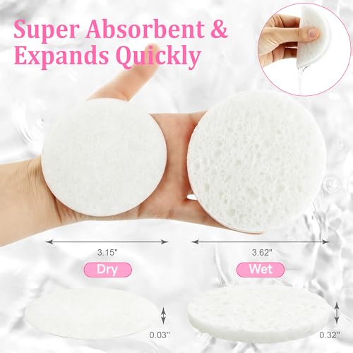 3.15in Large Compressed Facial Sponges 60 Pcs, 100% Natural Cellulose Face Sponges for Cleansing, Gentle Exfoliating, Makeup & Mask Removal, Spa Skincare, Travel Essentials for Women (White, Reusable) - color: White