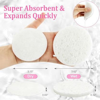 3.15in Large Compressed Facial Sponges 60 Pcs, 100% Natural Cellulose Face Sponges for Cleansing, Gentle Exfoliating, Makeup & Mask Removal, Spa Skincare, Travel Essentials for Women (White, Reusable) - color: White