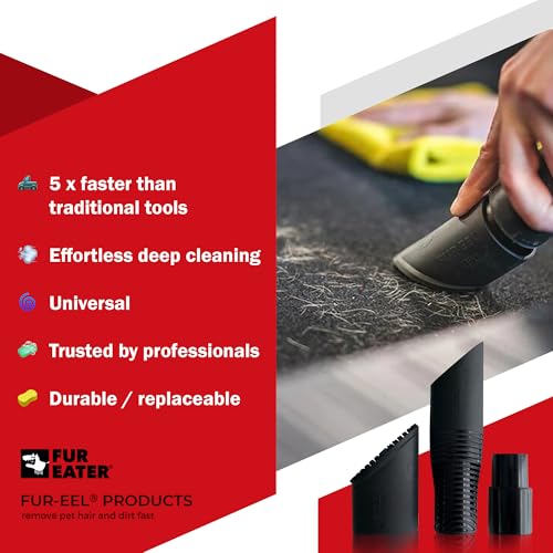Fur-EEL PRO 1.0 Pet Hair Vacuum Attachment, Rubber Pet Hair Remover | for Car Detaling, Removes Dog Cat Hair, Dirt, rubber bristle fits 1-1/4, 1-3/8, 1-1/2 in Round Hoses, Fang Handle & Adapter - color: Pro V.1.0