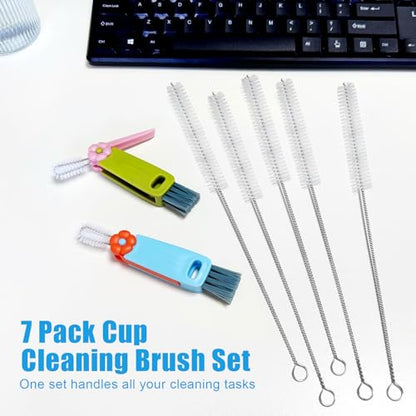 7Pcs 3-in-1 Cup Lid Gap Cleaning Brush & Straw Brush Set, Reusable Metal Straw Cleaner Brush, Multifunctional Cleaning Kit for Various Cup Lids