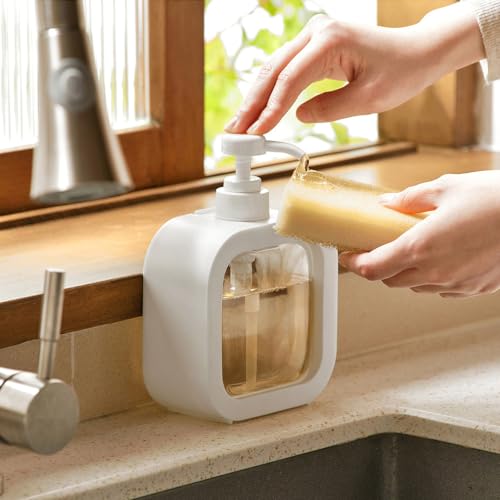 Hand Soap Dispenser for Bathroom, Modern Dish Soap Dispenser for Kitchen Sink, Liquid Soap Container with Pump, Clear Plastic Soap Pump Bottles (2 Packs,10oz, White) - color: White 300ml