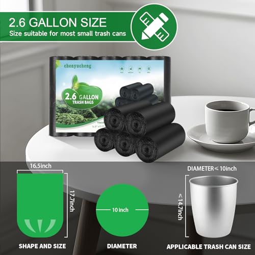 2.6 Gallon Small-Trash-Bag Bathroom Biodegradable Black - Mini Garbage Bags Compostable Unscented 100 Count Waste Basket Liners 10 Liter Tiny Kitchen Office Car Strong Thick Bulk Chenyucheng