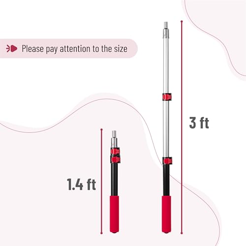 Bates- Telescopic Extension Pole, 3 Ft, Aluminum Alloy, Sturdy Multi-Purpose Extension Pole with Flip-Lock Design for Painting, Dusting and Cleaning - color: Black and Red, size: 3 Ft, 1 Pack