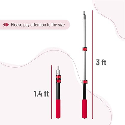 Bates- Telescopic Extension Pole, 3 Ft, Aluminum Alloy, Sturdy Multi-Purpose Extension Pole with Flip-Lock Design for Painting, Dusting and Cleaning - color: Black and Red, size: 3 Ft, 1 Pack