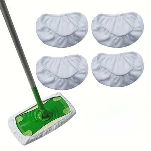 Microfiber Mop Pads - 4 Pack Reusable Washable Refills for Wet & Dry Floor Cleaning - Fits Most Standard Mops - White Household Cleaning Pads - color: White