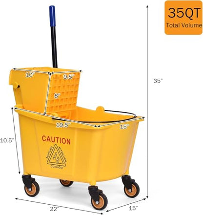 Mop Bucket, Commercial Bucket for Mopping on Wheels with Potable Handle, Mop Bucket with Wringer for Home, Household, Office, Bathroom, Yellow (34 Quarts) - size: 34 Quarts