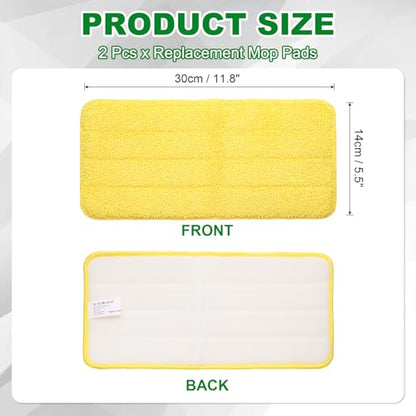 uxcell 2Pcs Microfiber Mop Pads, 11.8x5.5 Reusable Replacement Flat Mop Pad Refills with Hook-and-Loop for Home Office Restaurant Surface/Hardwood Floor Cleaning, Yellow - color: Yellow