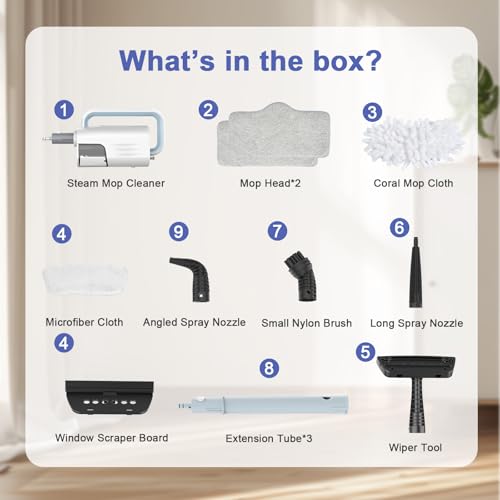 Steam Cleaner, 6 in1 Rotated Steam Mop Cleaner with 2 Modes, 2 Microfiber Pads, 400ML Removable Tank, 23FT Power Cable, Detachable Steam Mops for Floor, Laminate Floor, Tiles Cleaning (Denim Blue) - color: Denim Blue