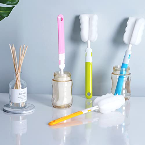 Bottle Brush Sponge Cup Brush Set with 4 Replacement Brush Head Portable Long Handle Water Bottle Cleaner Brush, for Baby Bottles Vacuum Flasks (4 Brushes + 4 Heads) - color: Brush 4pcs+4 Head
