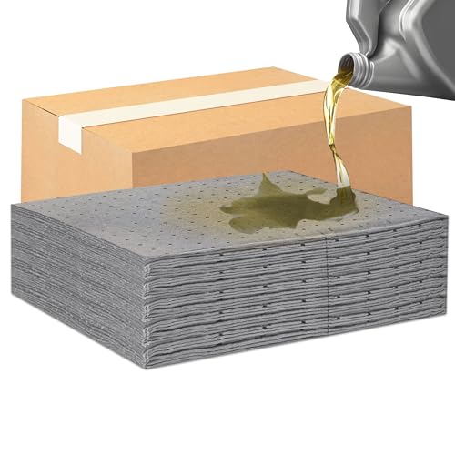 Oil Absorbent Pads – Heavy-Duty 15"x18" & 7.5"x18" Meltblown Polypropylene Mats | Tear-Resistant, Hydrophobic, Reusable, Fast Oil Cleanup for Automotive, Marine & Industrial Use (100, 15in x 18in) - size: 15in x 18in
