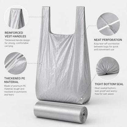Trash Bags Small Garbage Bags with Handle 1 Rolls 30 Count Strong Kitchen Bathroom Waste Bags Leak Resistant Disposable Bin Liners Black - color: Silver