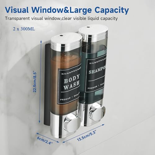 Shower Soap Dispenser 2 Chamber No Drill Wall-Mounted Shampoo Dispenser for Shower Wall Mounted Shower Dispenser for Bathroom Hotel Large Capacity,Chrome1 - color: Chrome 2 Chamber