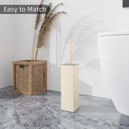 BGL Standing Toilet Brush and Holder Matte White Aluminium Toilet Bowl Cleaner Brush and Holder for Bathroom Storage and Organization, Square Design Sturdy and Space Saving - color: White