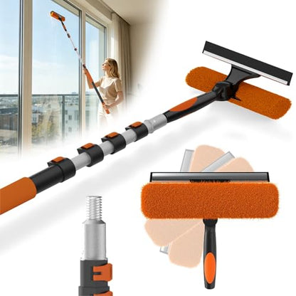Buyplus 26Ft High Reach Squeegee for Window Cleaning Kit with 5 to 20 Foot Extension Pole, Extendable Window Cleaner Squeegee, Telescopic Window Washing Kit for Indoor/Outdoor High Window