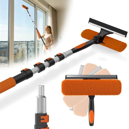 Buyplus 26Ft High Reach Squeegee for Window Cleaning Kit with 5 to 20 Foot Extension Pole, Extendable Window Cleaner Squeegee, Telescopic Window Washing Kit for Indoor/Outdoor High Window