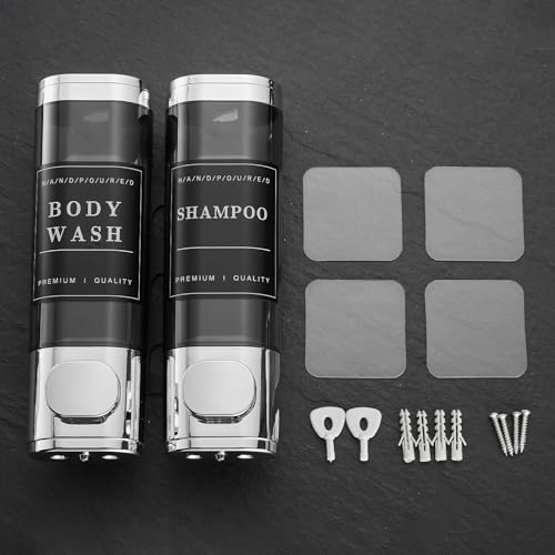 Shower Soap Dispenser 2 Chamber No Drill Wall-Mounted Shampoo Dispenser for Shower Wall Mounted Shower Dispenser for Bathroom Hotel Large Capacity,Chrome1 - color: Chrome 2 Chamber