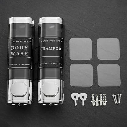 Shower Soap Dispenser 2 Chamber No Drill Wall-Mounted Shampoo Dispenser for Shower Wall Mounted Shower Dispenser for Bathroom Hotel Large Capacity,Chrome1 - color: Chrome 2 Chamber