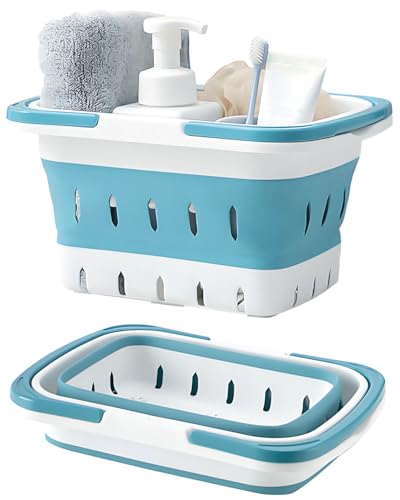 Fammart Portable Shower Caddy Tote – Collapsible Plastic Basket with Handles, Foldable Storage Organizer for Bathroom, Kitchen, College Dorm, Gym, Travel & Camping, Blue - color: Collapsible - Blue