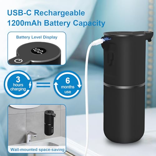 OHIFAST Automatic Liquid Soap Dispenser Touchless, USB Rechargeable Smart Hand Soap Dispenser, 6-Level Adjustable, 12.8oz/380mL, Compatible with Thick Thin Dish Soap for Bathroom Kitchen-Black - color: Black, style: Liquid