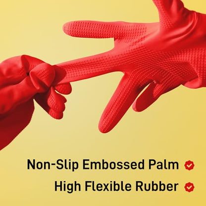 SteadMax Red Cleaning Gloves, Supreme Durability, Natural Rubber Latex Gloves - color: 6 Pack (M)