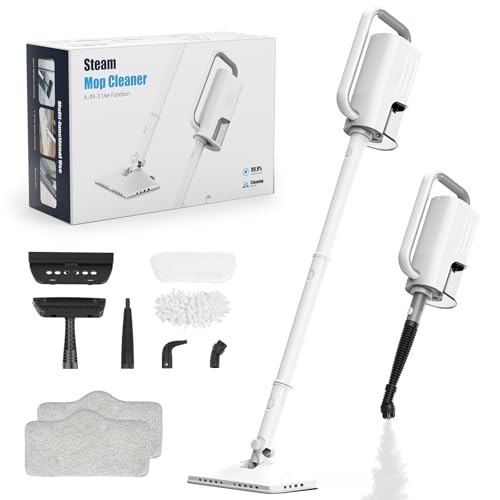 Steam Cleaner, 6 in1 Rotated Steam Mop Cleaner with 2 Modes, 2 Microfiber Pads, 400ML Removable Tank, 23FT Power Cable, Detachable Steam Mops for Floor, Laminate Floor, Tiles Cleaning (White) - color: White