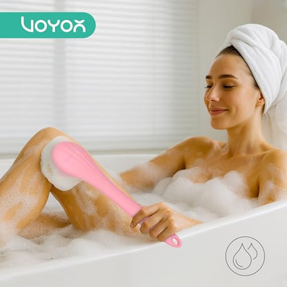 VOYOR Electric Body Brush Back Scrubber Silicone Body Scrubber Two-Way Rotating Brush Head for Deep Cleaning, Exfoliation, 4 Attachments Long Handle IPX6 Rechargeable Shower Brush BC300 (Pink) - color: Pink