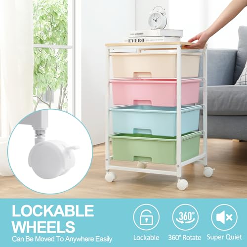 Utility Cart with 4 Drawers,Rolling Storage Cart with Drawers,Storage Rolling Drawer Cart,Rainbow - color: Rainbow
