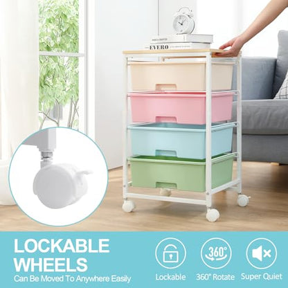 Utility Cart with 4 Drawers,Rolling Storage Cart with Drawers,Storage Rolling Drawer Cart,Rainbow - color: Rainbow