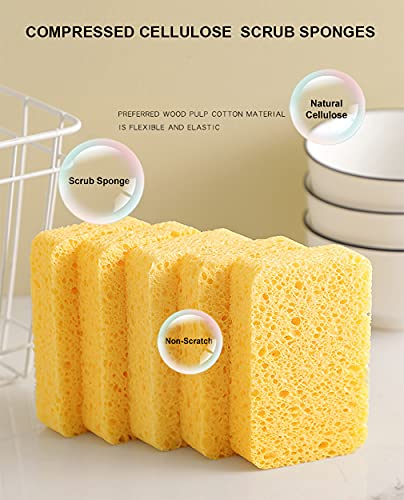 METUUTER 12-Count Cleaning Scrub Sponge- Compressed Cellulose Sponges Non-Scratch Natural Sponge for Kitchen Bathroom Cars, Funny Cut-Outs DIY - color: Yellow